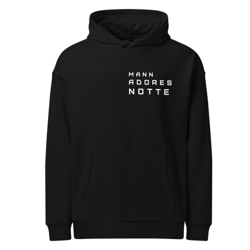 Front view of Backheart Oversized Hoodie by Mann Adores Notte