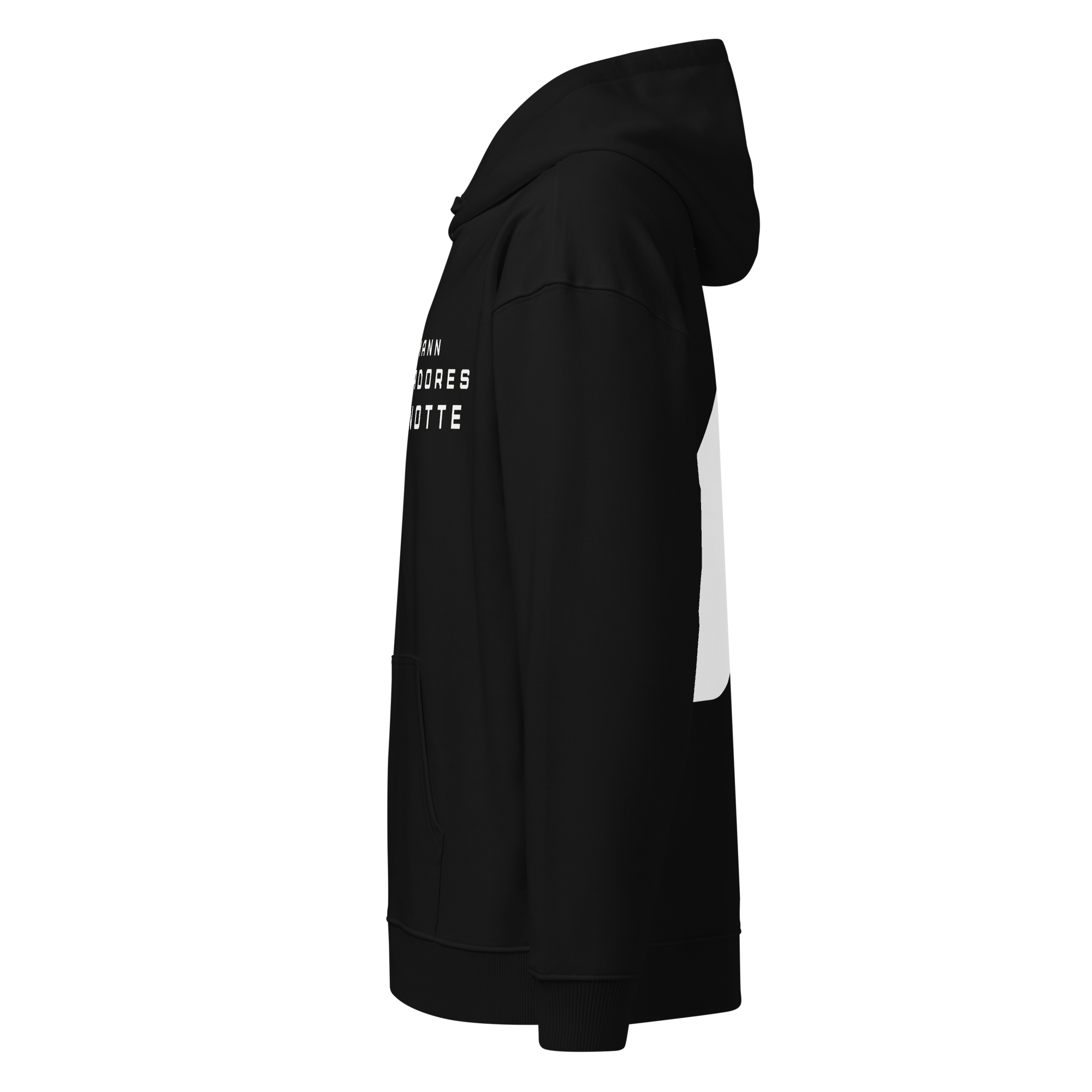 Left side view of Backheart Oversized Hoodie by Mann Adores Notte