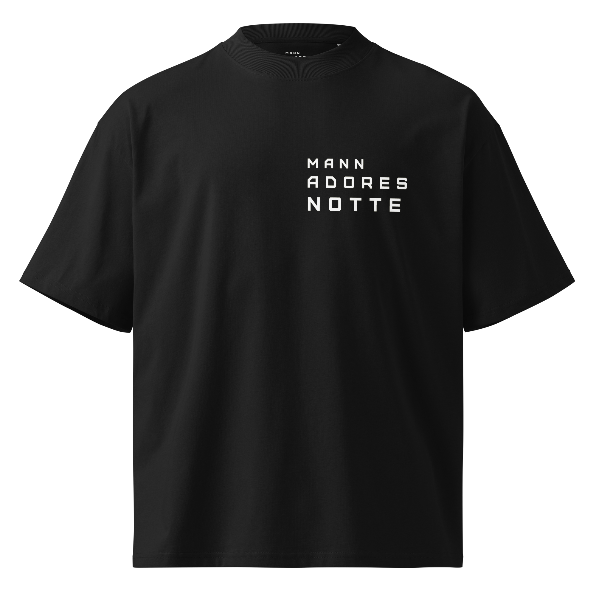 Front view of Backheart Oversized T-shirt by Mann Adores Notte