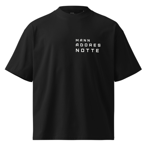 Front view of Backheart Oversized T-shirt by Mann Adores Notte