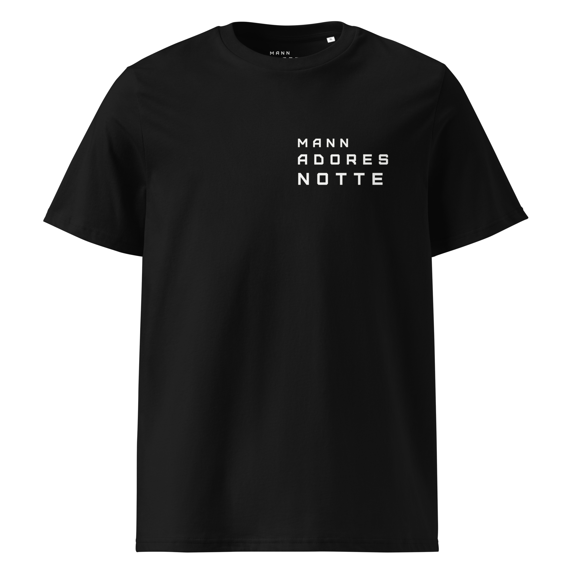 Front view of Backheart T-shirt by Mann Adores Notte