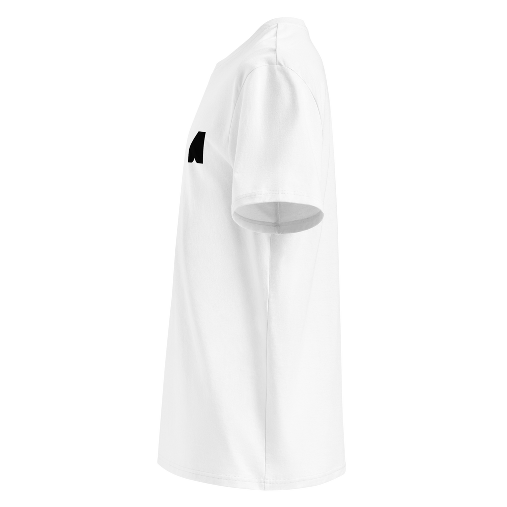Left side view of Bauheart Signature T-shirt White by Mann Adores Notte