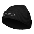 Front view of Love Nothing. Love The Night. Beanie by Mann Adores Notte