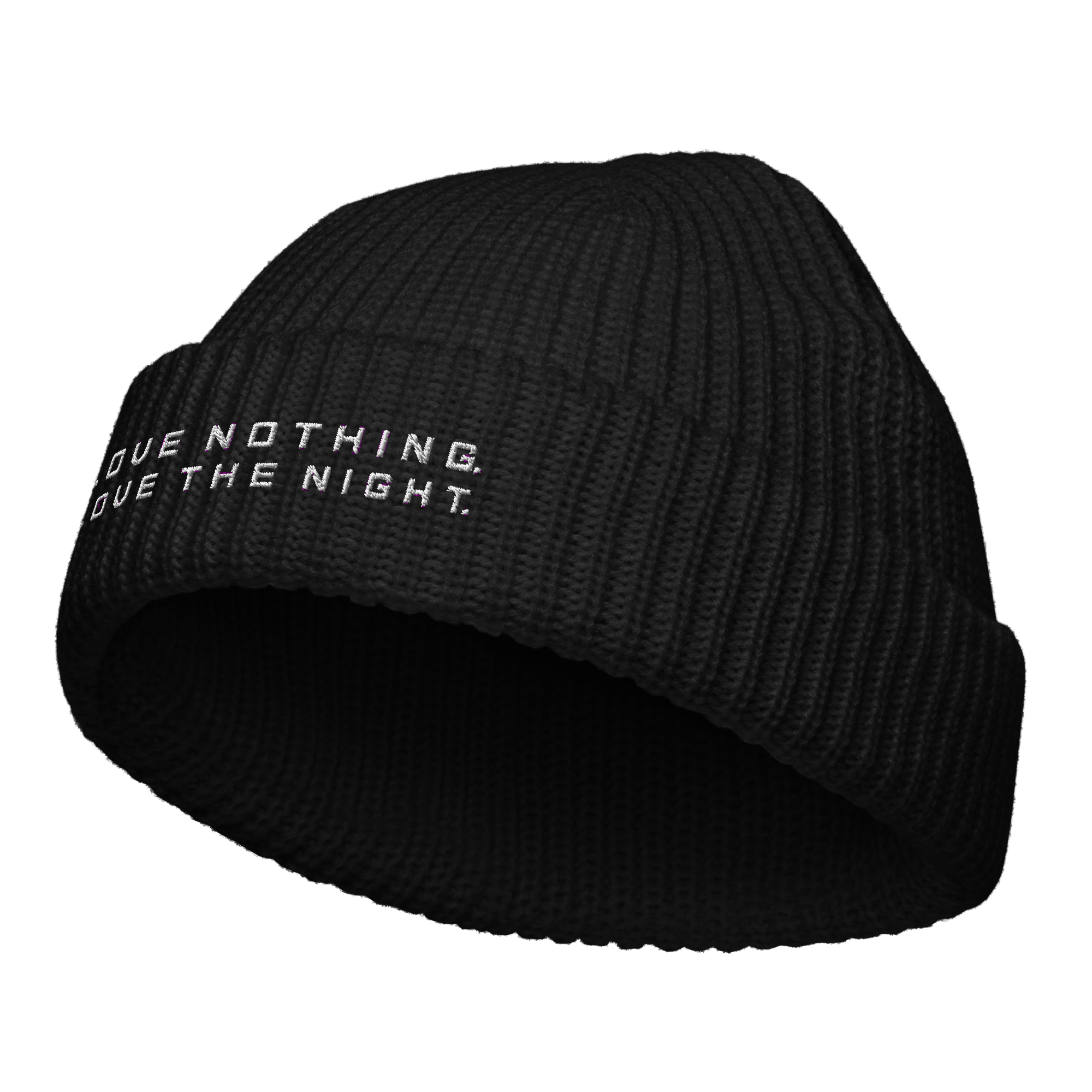 Front view of Love Nothing. Love The Night. Beanie by Mann Adores Notte
