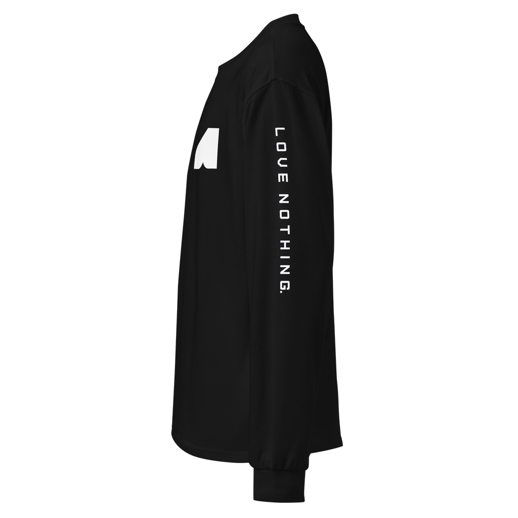 Left side view of Love Nothing. Love The Night. Long Sleeve Shirt by Mann Adores Notte