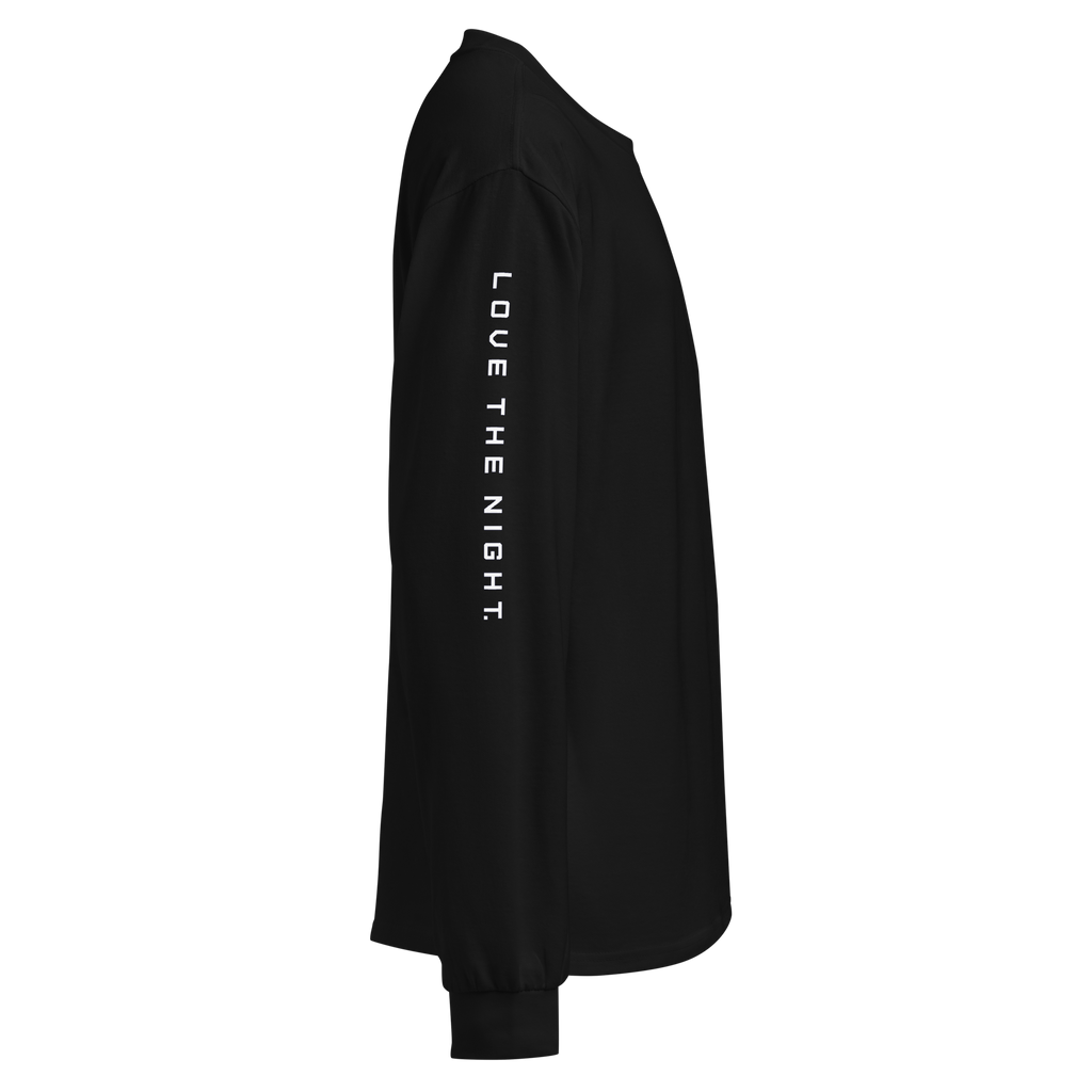Right side view of Love Nothing. Love The Night. Long Sleeve Shirt by Mann Adores Notte