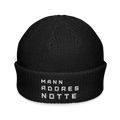 Front view of Mann Adores Notte Beanie by Mann Adores Notte