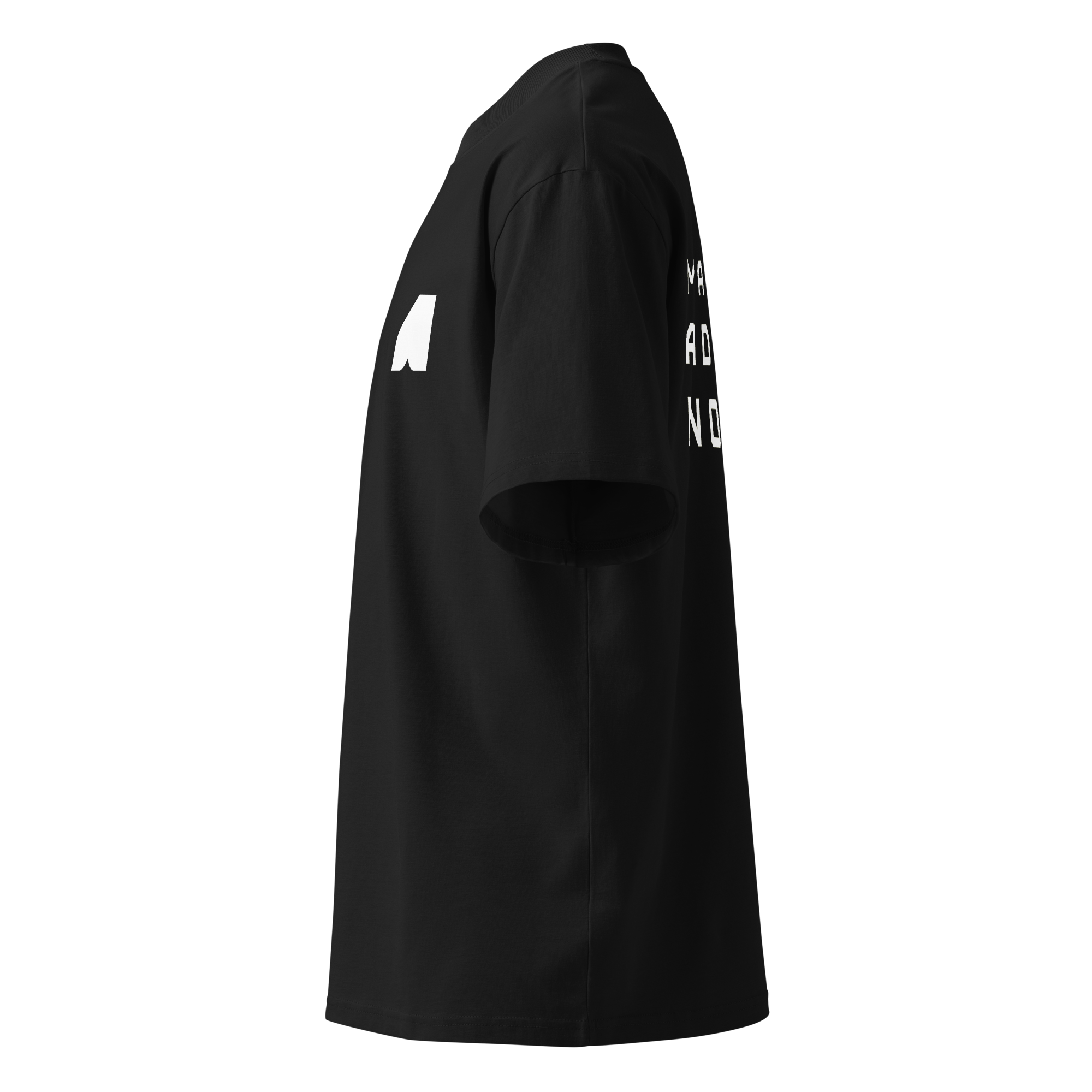 Left side view of Mann Adores Notte Oversized T-shirt by Mann Adores Notte