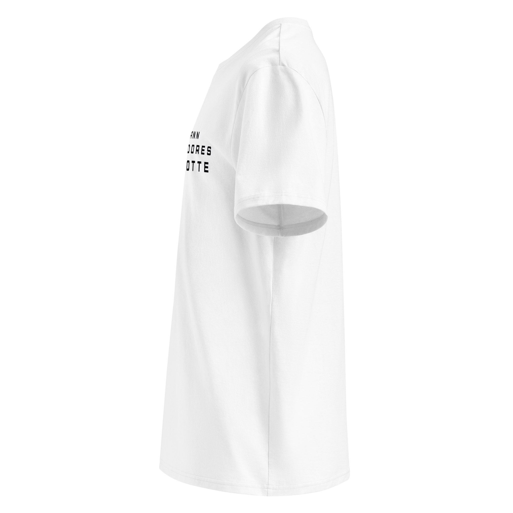 Left side view of Mann Adores Notte Signature T-shirt White